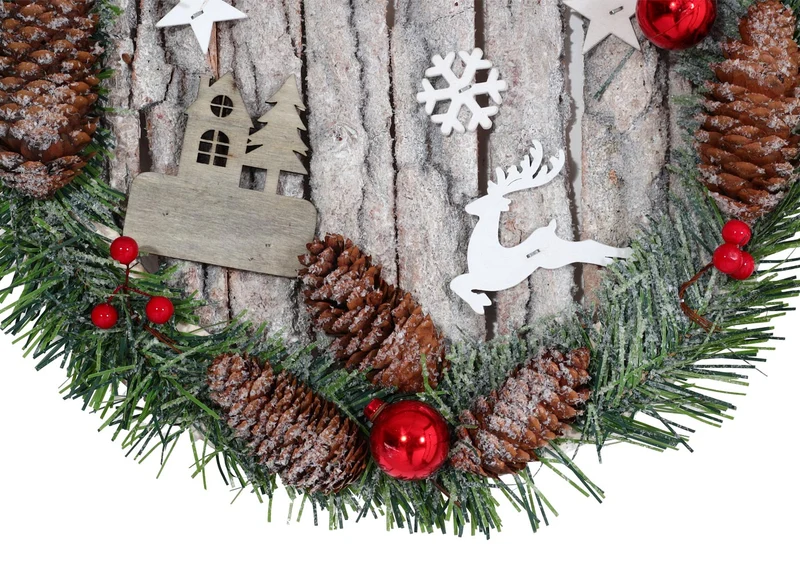 Couronne de porte décorative décoration de noël pommes de pin bois ronde diamètre 30 cm 04_0006551