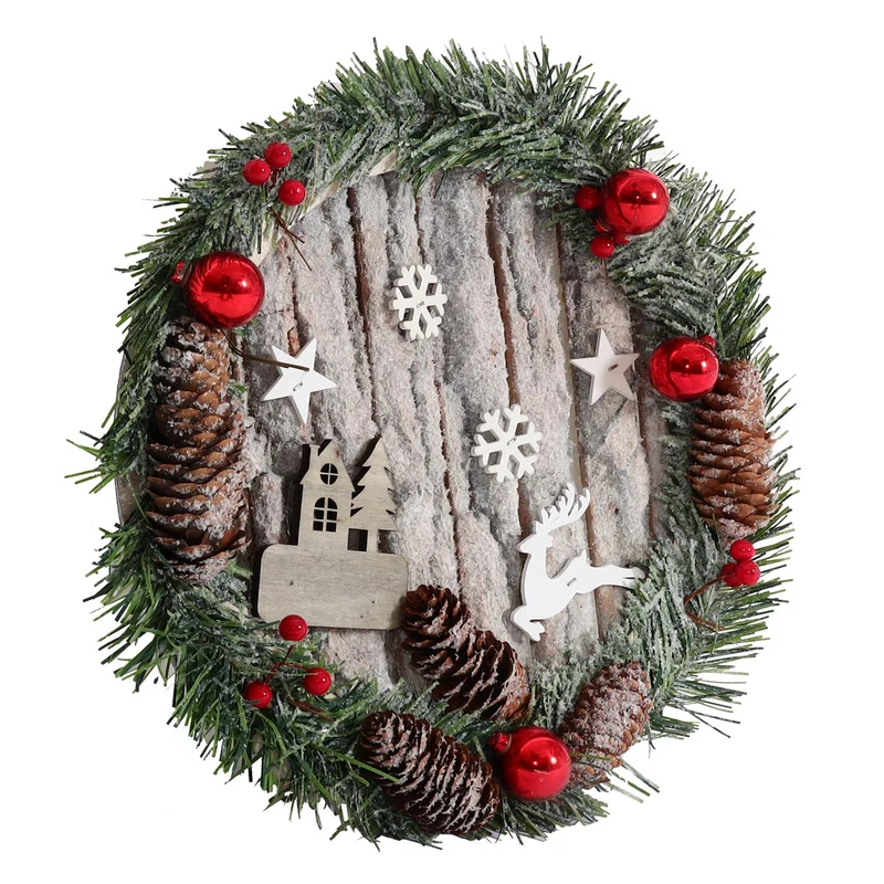 Couronne de porte décorative décoration de noël pommes de pin bois ronde diamètre 30 cm 04_0006551