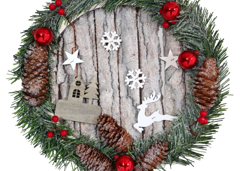 Couronne de porte décorative décoration de noël pommes de pin bois ronde diamètre 30 cm 04_0006551