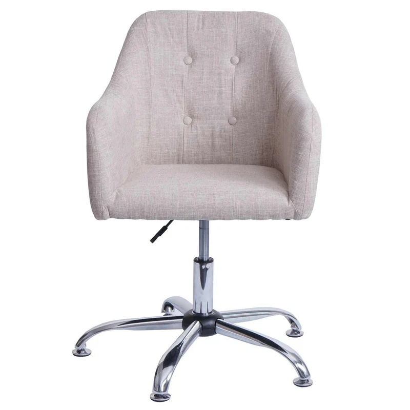 Chaise de salle à manger avec accoudoir siège rotatif réglable en hauteur métal textile crème 04_0006345