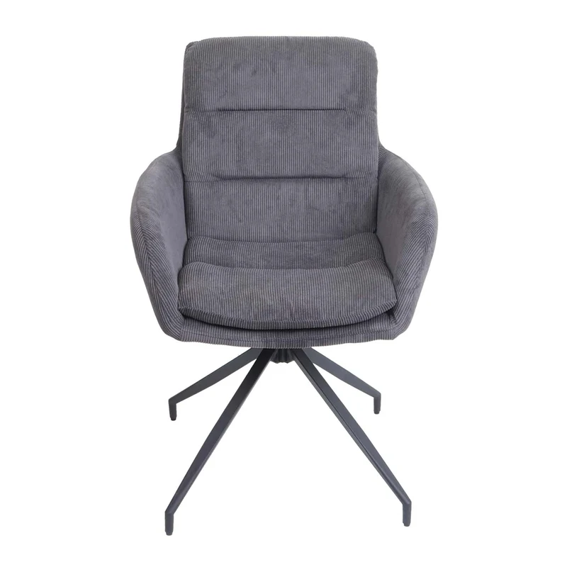 Chaise de salle à manger x1 avec accoudoirs pivotante en tissu gris coutures décoratives 04_0006338