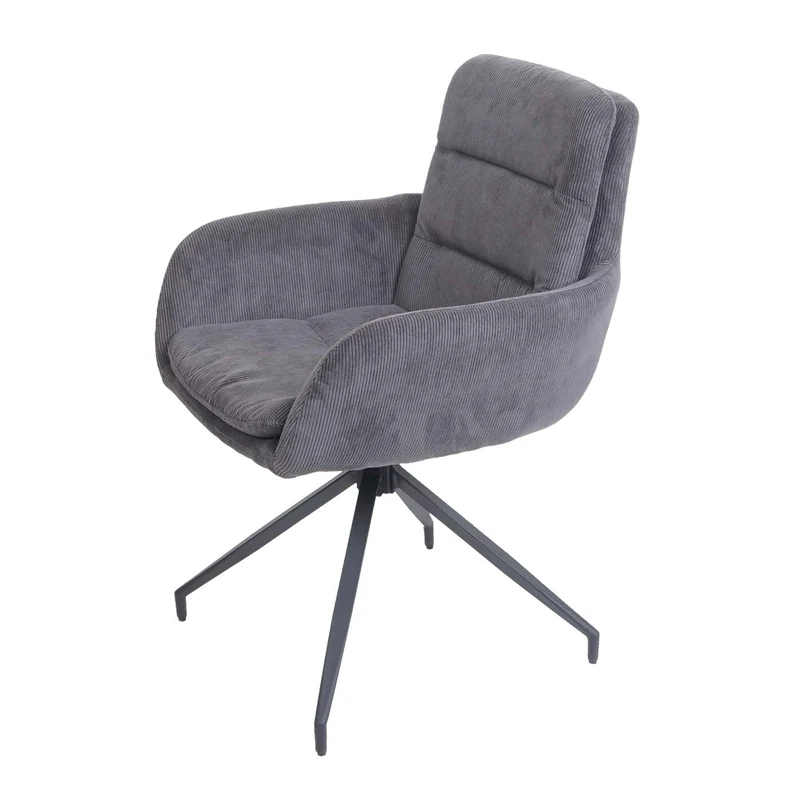 Chaise de salle à manger x1 avec accoudoirs pivotante en tissu gris coutures décoratives 04_0006338