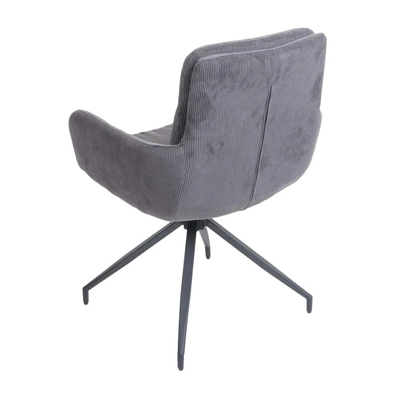 Chaise de salle à manger x1 avec accoudoirs pivotante en tissu gris coutures décoratives 04_0006338