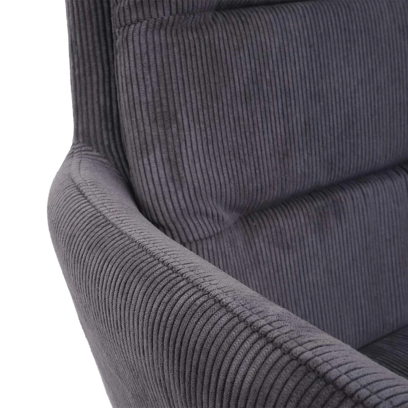 Chaise de salle à manger x1 avec accoudoirs pivotante en tissu gris coutures décoratives 04_0006338