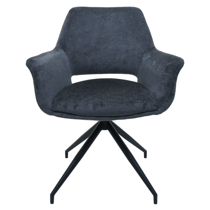 Chaise de salle à manger x1 rembourrée avec accoudoir rotatif en tissu gris foncé et métal 04_0006350