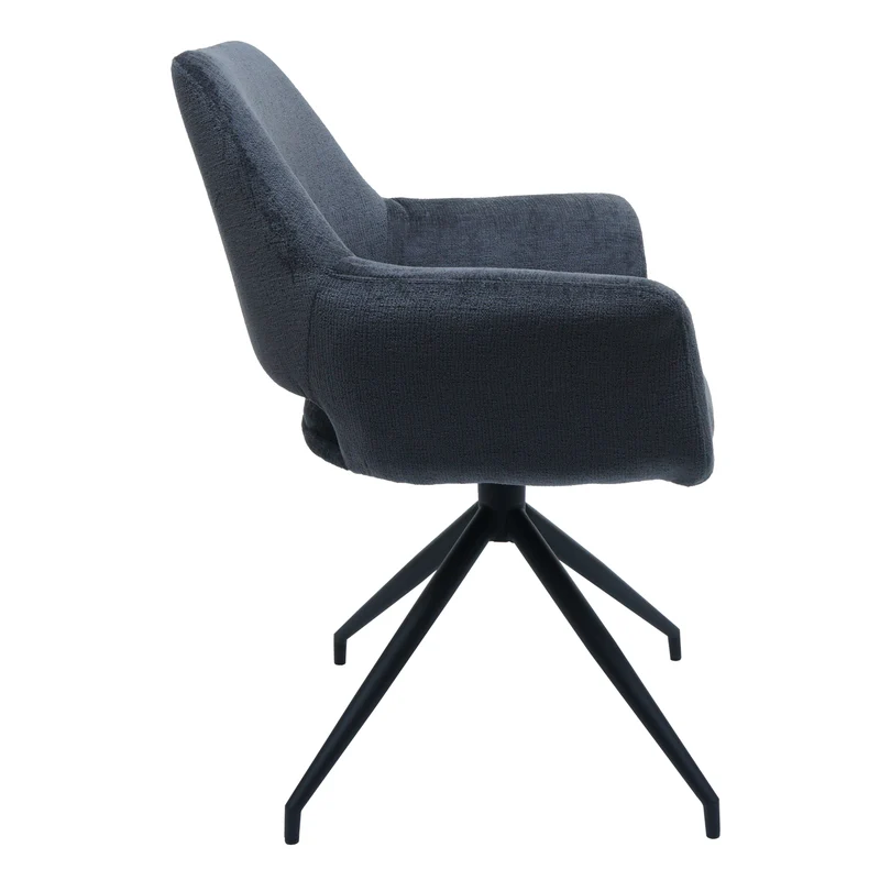 Chaise de salle à manger x1 rembourrée avec accoudoir rotatif en tissu gris foncé et métal 04_0006350