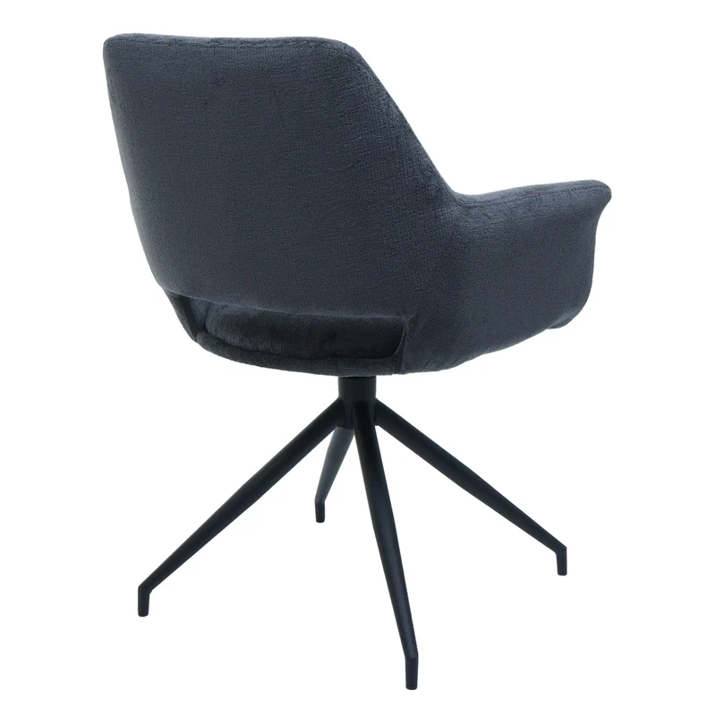 Chaise de salle à manger x1 rembourrée avec accoudoir rotatif en tissu gris foncé et métal 04_0006350