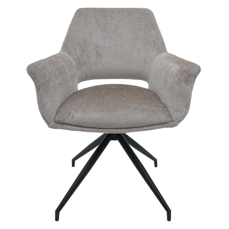 Chaise de salle à manger x1 rembourrée avec accoudoir rotatif en tissu taupe et métal 04_0006348