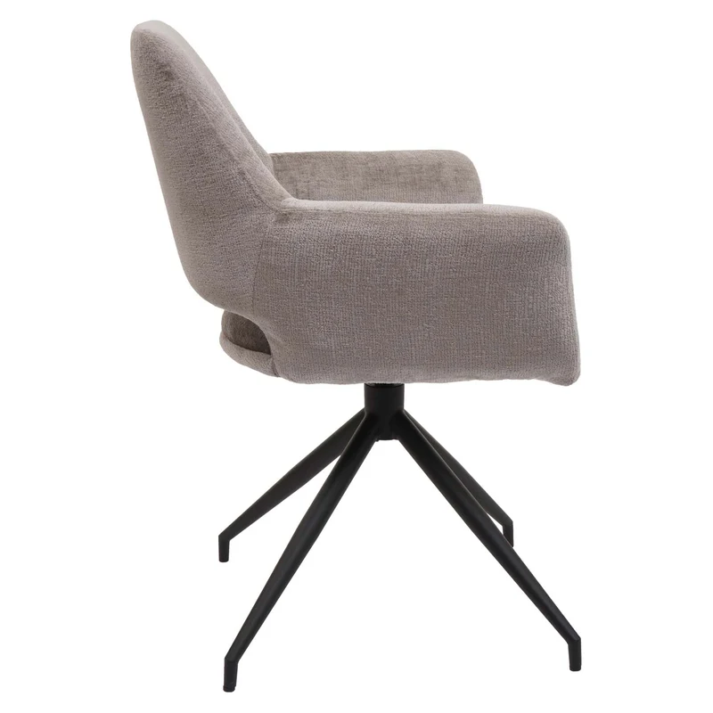 Chaise de salle à manger x1 rembourrée avec accoudoir rotatif en tissu taupe et métal 04_0006348