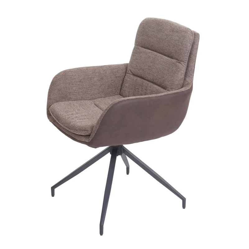 Chaise de salle à manger x1 pivotante en tissu marron foncé avec coutures décoratives 04_0006336