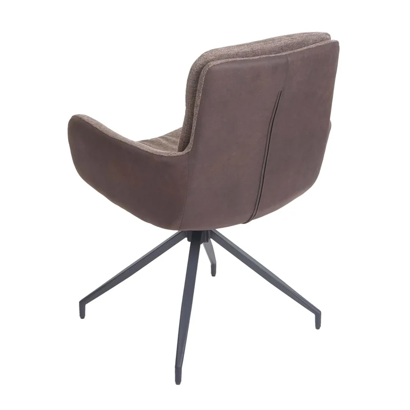 Chaise de salle à manger x1 pivotante en tissu marron foncé avec coutures décoratives 04_0006336