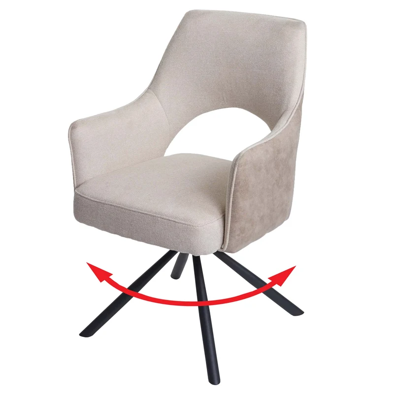 Chaise de salle à manger fauteuil rotatif en tissu/textile crème cadre trépied en métal 04_0006329