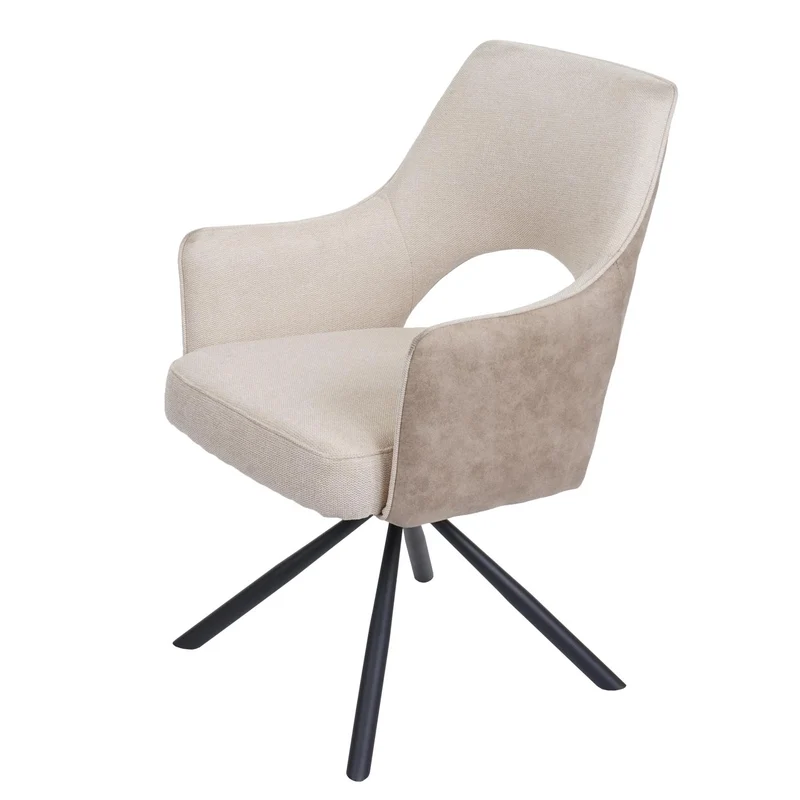Chaise de salle à manger fauteuil rotatif en tissu/textile crème cadre trépied en métal 04_0006329