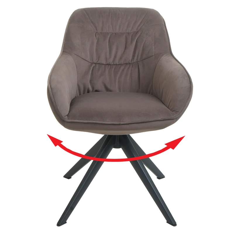 Chaise de salle à manger rembourrée avec accoudoir rotatif en métal tissu/textile marron 04_0006328