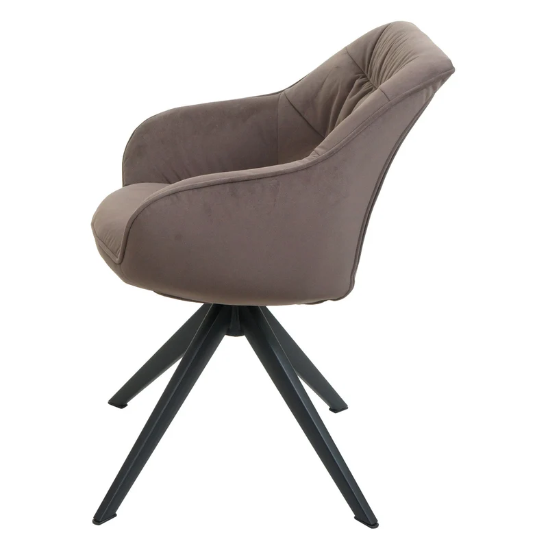 Chaise de salle à manger rembourrée avec accoudoir rotatif en métal tissu/textile marron 04_0006328