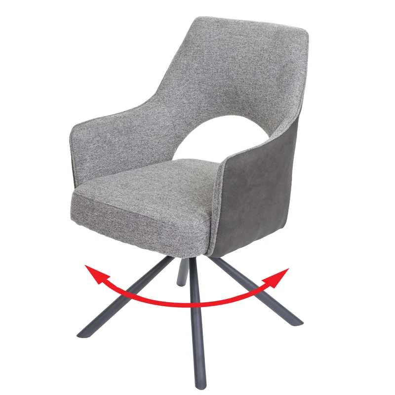 Chaise de salle à manger fauteuil rotatif en tissu/textile gris foncé cadre trépied en métal 04_0006330
