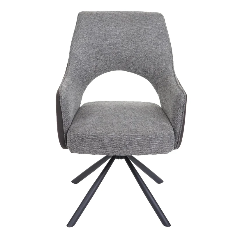 Chaise de salle à manger fauteuil rotatif en tissu/textile gris foncé cadre trépied en métal 04_0006330