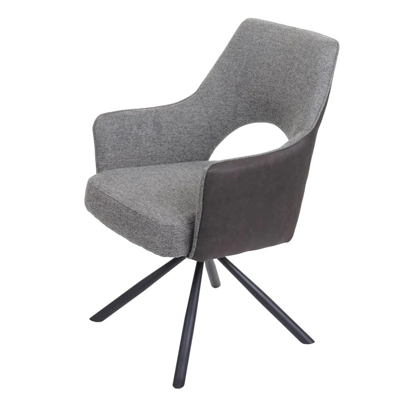 Chaise de salle à manger fauteuil rotatif en tissu/textile gris foncé cadre trépied en métal 04_0006330