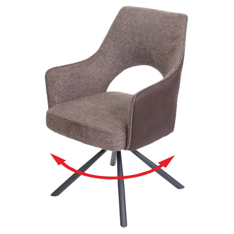 Chaise de salle à manger fauteuil rotatif en tissu/textile marron foncé cadre trépied en métal 04_0006331