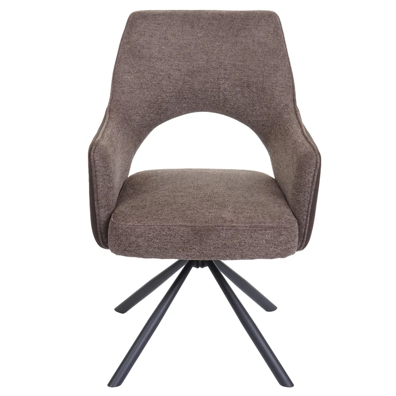 Chaise de salle à manger fauteuil rotatif en tissu/textile marron foncé cadre trépied en métal 04_0006331