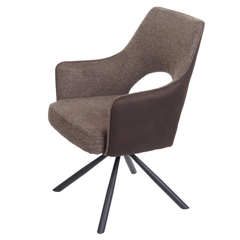 Chaise de salle à manger fauteuil rotatif en tissu/textile marron foncé cadre trépied en métal 04_0006331