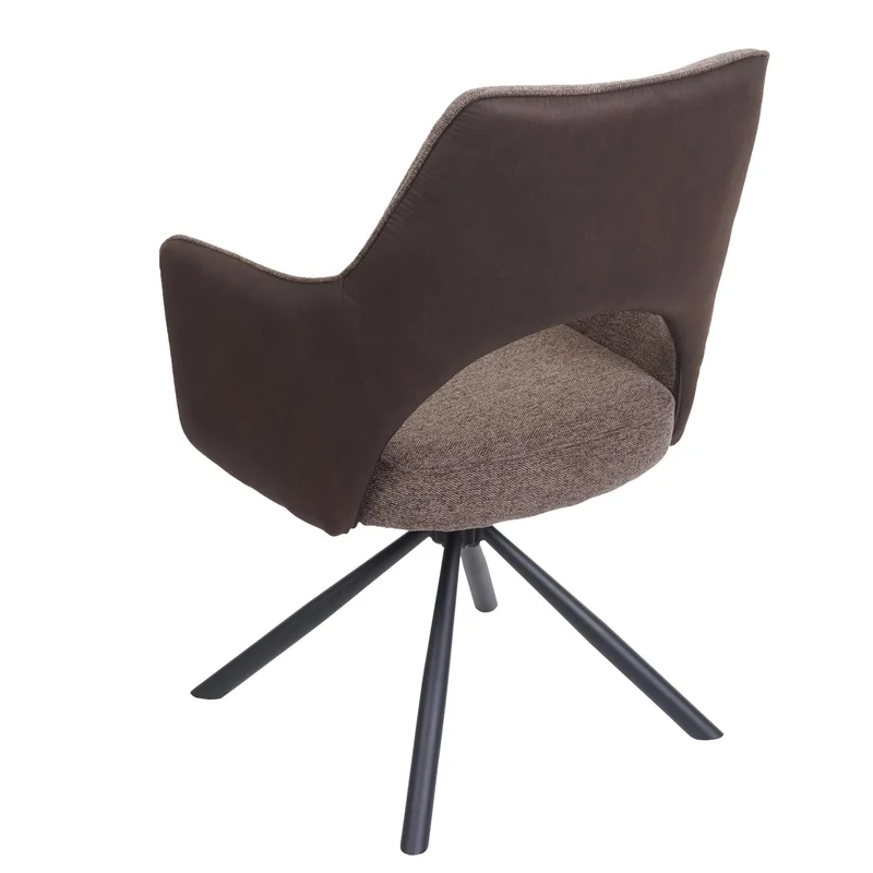 Chaise de salle à manger fauteuil rotatif en tissu/textile marron foncé cadre trépied en métal 04_0006331