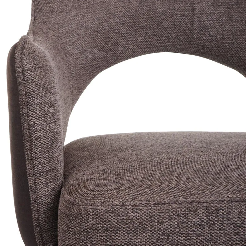 Chaise de salle à manger fauteuil rotatif en tissu/textile marron foncé cadre trépied en métal 04_0006331