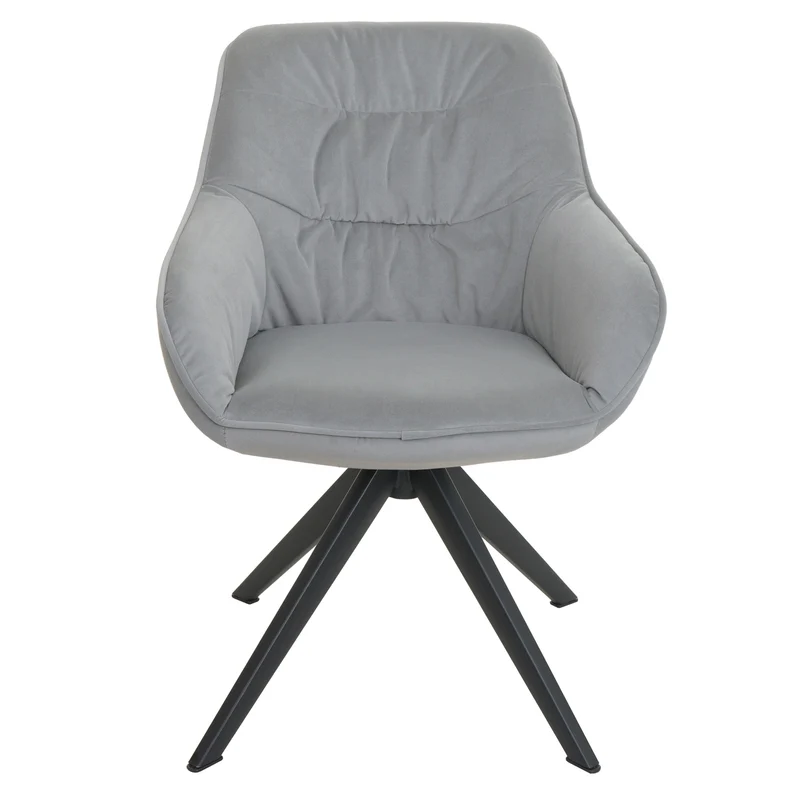 Chaise de salle à manger rembourrée avec accoudoir rotatif en métal tissu/textile gris clair 04_0006327