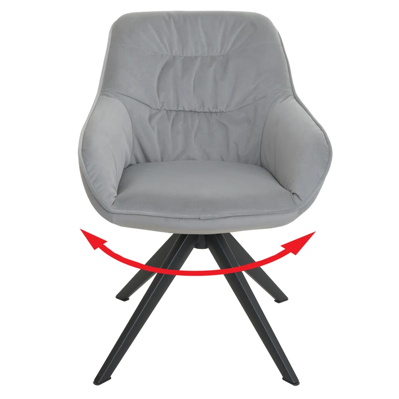 Chaise de salle à manger rembourrée avec accoudoir rotatif en métal tissu/textile gris clair 04_0006327