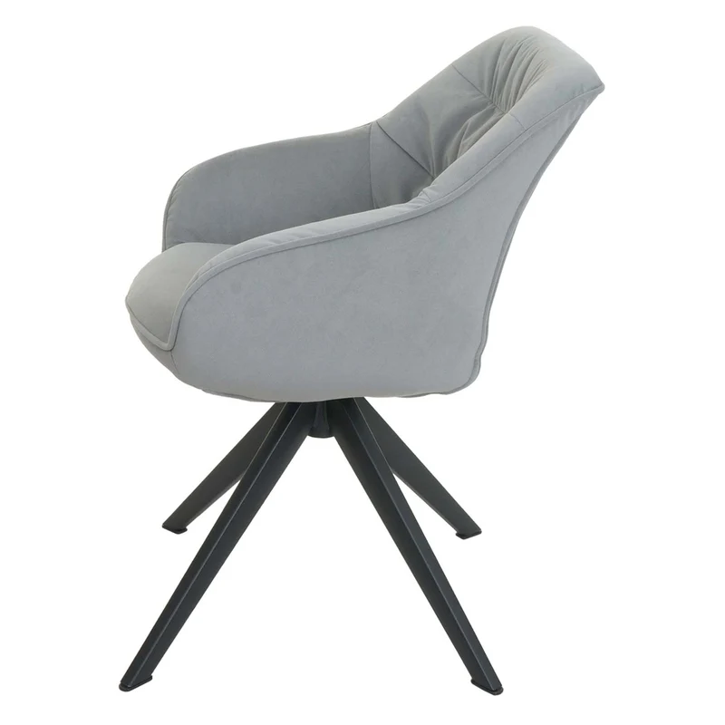 Chaise de salle à manger rembourrée avec accoudoir rotatif en métal tissu/textile gris clair 04_0006327