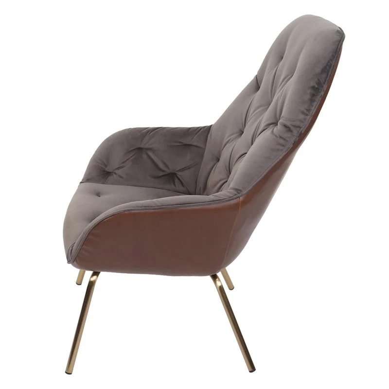 Chaise de salle à manger rembourrée chaise de salon avec accoudoir métal et velours marron clair 04_0006321