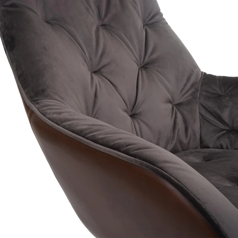 Chaise de salle à manger rembourrée chaise de salon avec accoudoir métal et velours marron clair 04_0006321