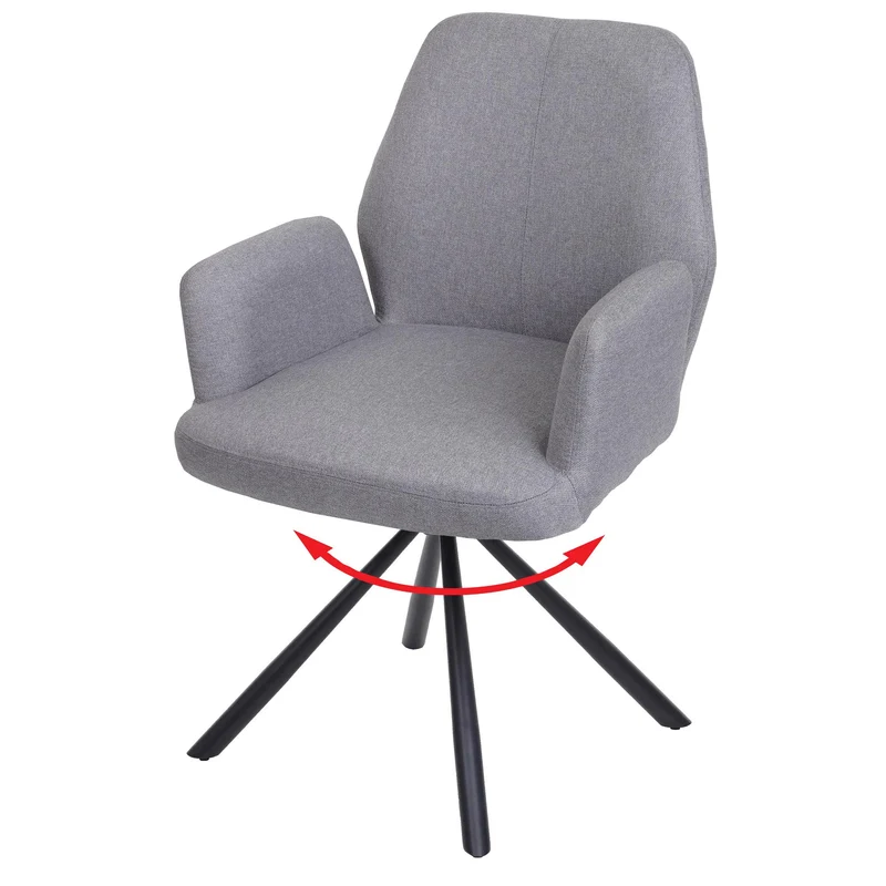 Chaise de salle à manger fauteuil pivotant avec accoudoirs en tissu/textile gris clair 04_0006313