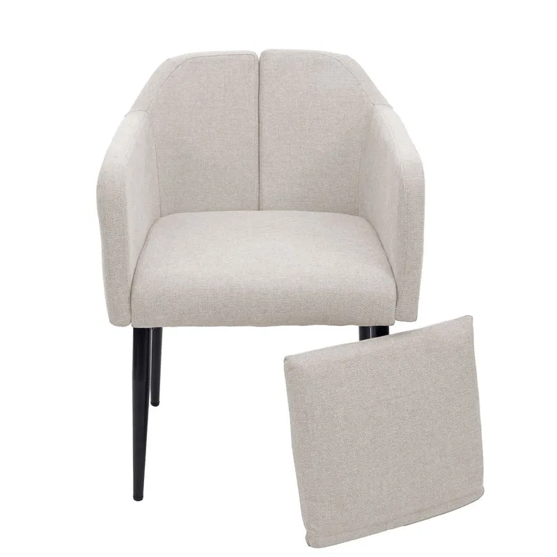 Chaise de salle à manger fauteuil assise et de dossier arrondies en tissu/textile crème beige 04_0006314
