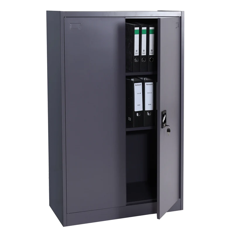 Armoire de bureau en acier 2 portes verrouillables en métal 140x90x40 cm gris foncé 04_0006412