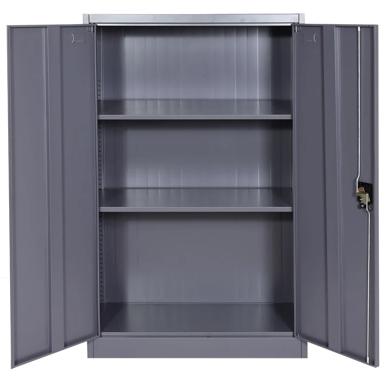 Armoire de bureau en acier 2 portes verrouillables en métal 140x90x40 cm gris foncé 04_0006412