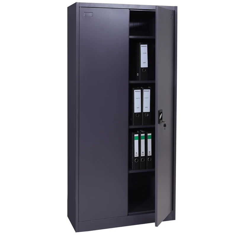 Armoire de bureau en acier 2 portes verrouillables en métal 185x90x40 cm gris foncé 04_0006413