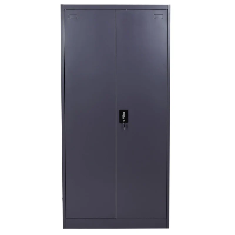 Armoire de bureau en acier 2 portes verrouillables en métal 185x90x40 cm gris foncé 04_0006413