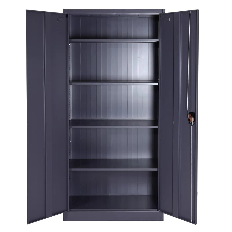 Armoire de bureau en acier 2 portes verrouillables en métal 185x90x40 cm gris foncé 04_0006413