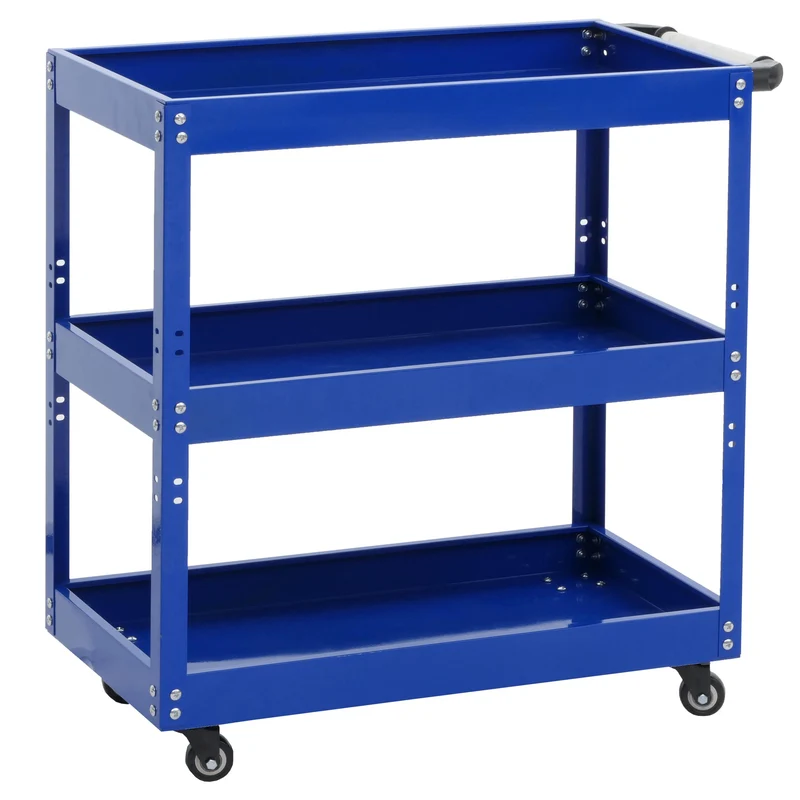 Chariot à outils desserte d'atelier chariot de transport roues poignée 3 zones de chargement acier 73 x 73 x 36 cm bleu 04_0006408