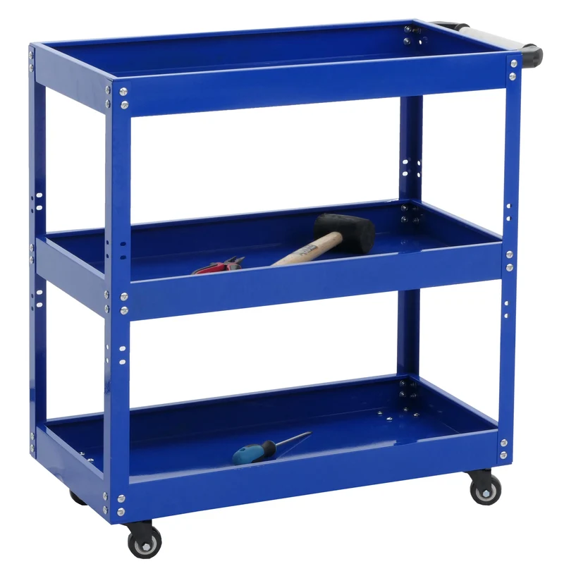 Chariot à outils desserte d'atelier chariot de transport roues poignée 3 zones de chargement acier 73 x 73 x 36 cm bleu 04_0006408