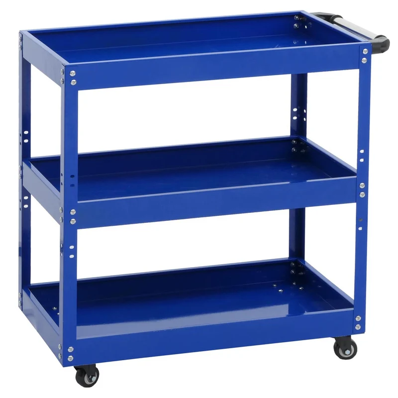 Chariot à outils desserte d'atelier chariot de transport roues poignée 3 zones de chargement acier 73 x 73 x 36 cm bleu 04_0006408