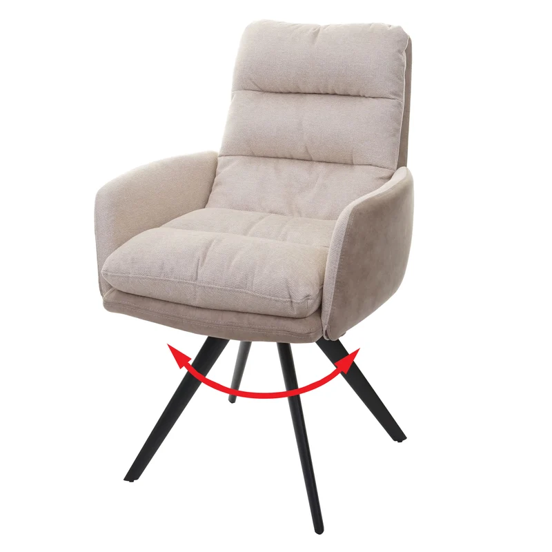 Chaise de salle à manger chaise de cuisine pivotante position automatique tissu/textile crème avec accoudoir 04_0006291