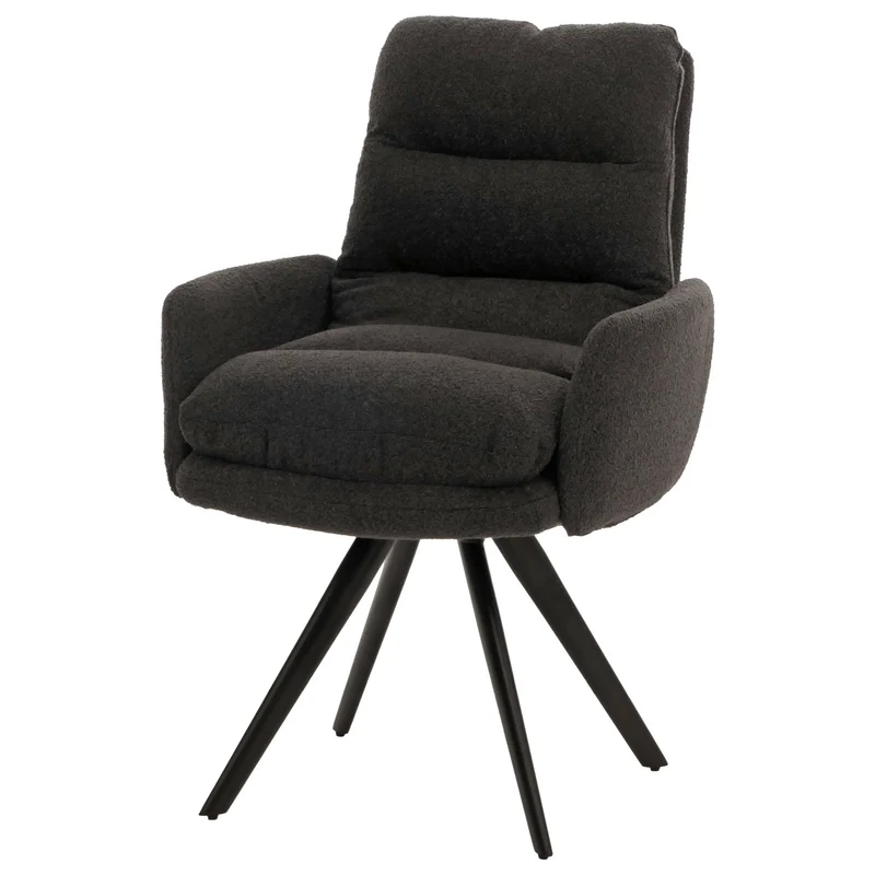Chaise de salle à manger chaise de cuisine pivotante position automatique tissu/textile bouclé mvg gris foncé avec accoudoir 04_0006288