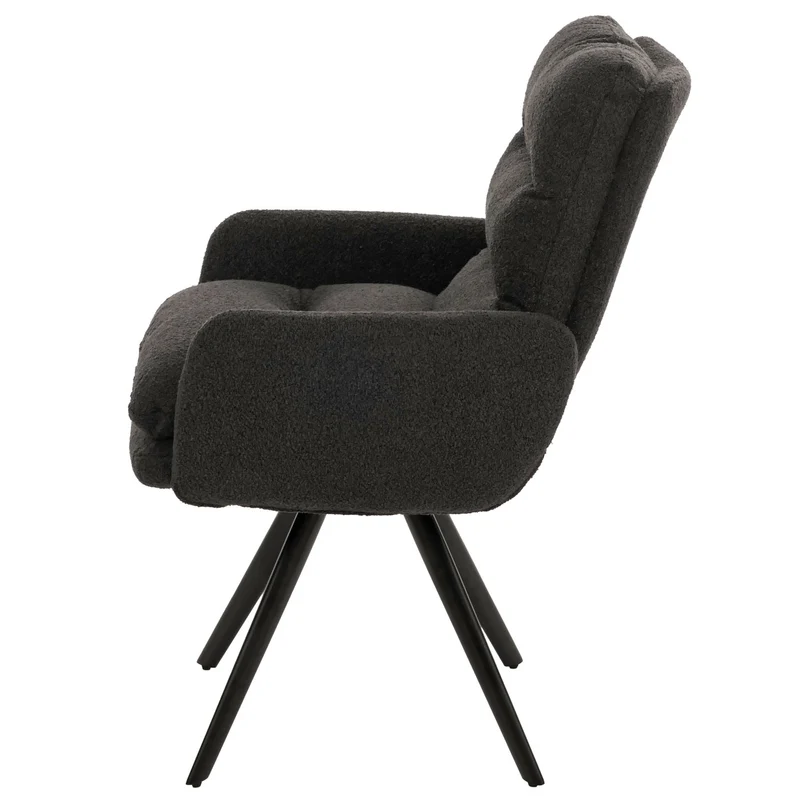 Chaise de salle à manger chaise de cuisine pivotante position automatique tissu/textile bouclé mvg gris foncé avec accoudoir 04_0006288