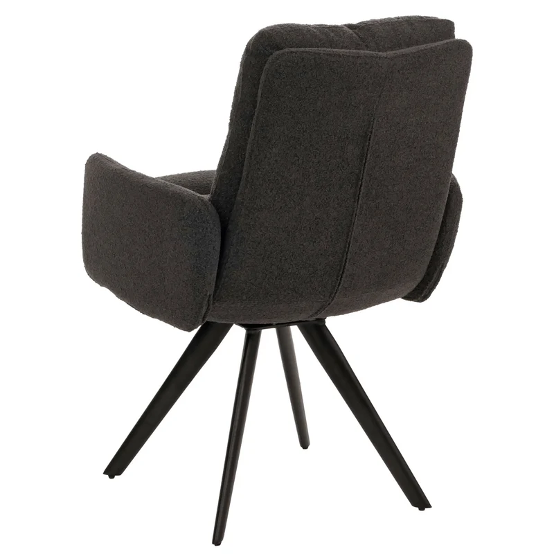 Chaise de salle à manger chaise de cuisine pivotante position automatique tissu/textile bouclé mvg gris foncé avec accoudoir 04_0006288