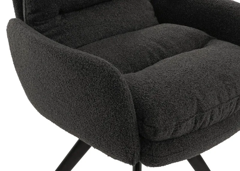 Chaise de salle à manger chaise de cuisine pivotante position automatique tissu/textile bouclé mvg gris foncé avec accoudoir 04_0006288