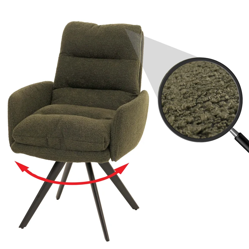 Chaise de salle à manger chaise de cuisine pivotante position automatique tissu/textile bouclé vert avec accoudoir 04_0006290