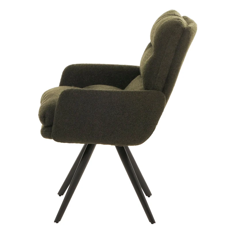 Chaise de salle à manger chaise de cuisine pivotante position automatique tissu/textile bouclé vert avec accoudoir 04_0006290