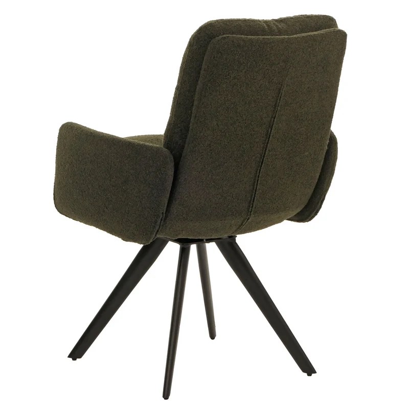 Chaise de salle à manger chaise de cuisine pivotante position automatique tissu/textile bouclé vert avec accoudoir 04_0006290